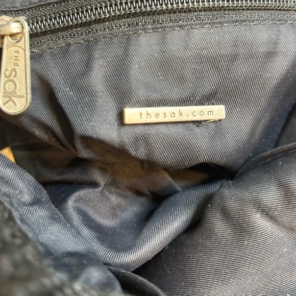 The Sak Black Woven CROCHET Lined Backpack Style Boho Purse Handbag - Picture 6 of 10